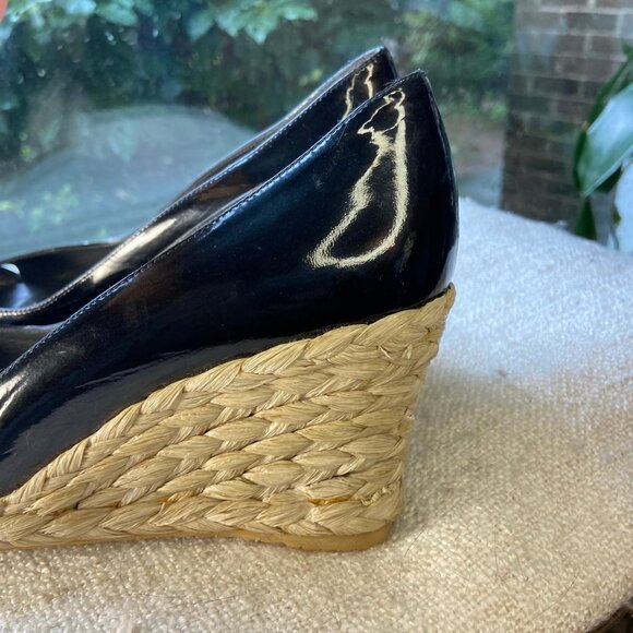 Stuart Weitzman Black patent leather Peep Toe Wedge Espadrilles, Size 8.5 - Picture 5 of 9